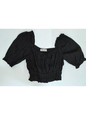 Impressions Black Textured Crop Top | Boho | Puff Sleeve Blouse | Small